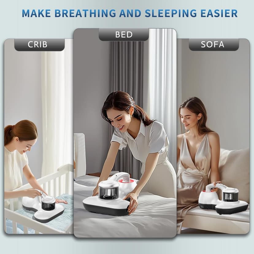 Mattress Vacuum Cleaner, Handheld UV Bed Vacuum Cleaner 16KPa & 12800 Vibrations Per/Min Upgraded Effectively Clean Up Bed, Pillows, Cloth Sofas, Carpets and Ther Fabric Surfaces