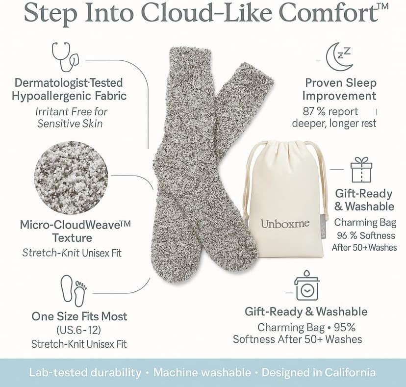 Unboxme Gifts Warm & Cozy Ultra-Luxe Cloud Sock for Women & Men - Super Soft Luxurious Fabric Sleep Socks