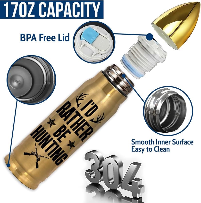 Limima Limima Hunting Gifts for Men – Funny 17oz Tumbler with Lid, I'd Rather Be Hunting Design, Unique Christmas, Xmas and Birthday Gift for Hunters, Perfect for Dad, Son, Husband, or Friends