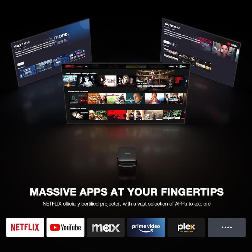 【Thinnest & Netflix-Licensed Projector】Smart Mini Projector with WiFi and Bluetooth, Auto Focus & Keystone Portable Outdoor Projector, VOPLLS Native 1080P 4K Supported Home Movie Projector(black)