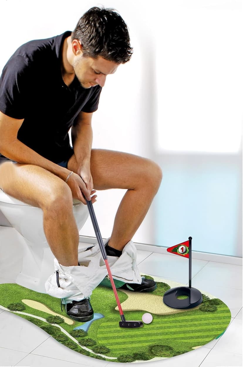 Toilet Golf Game-Practice Mini Golf in Any Restroom/Bathroom - Great Toilet Time - Dad Gifts, Funny Gifts for Dad, Funny White Elephant Gifts, Gag Gifts for Husband, Boyfriend, Men.
