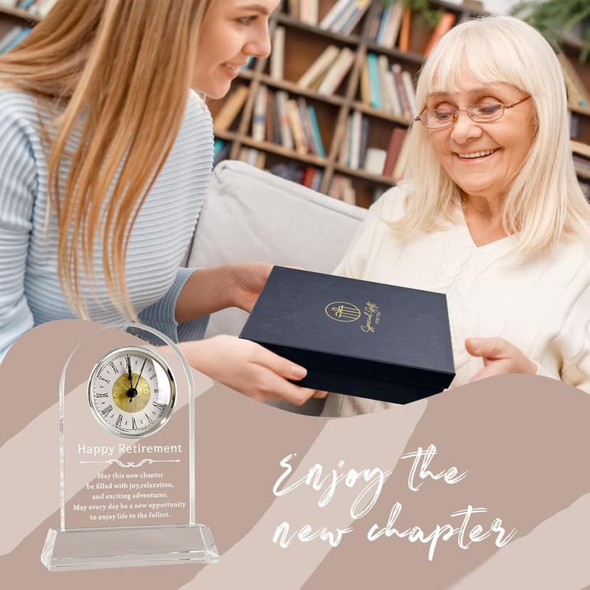 L.Karde Retirement Gift for Women Men Coworker Desk Clock K9 Crystal Keepsakes Retired for Friend Boss for Dad