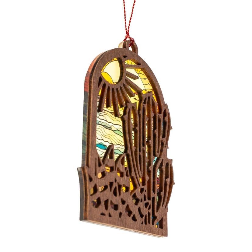 Arizona Gifts Cactus Ornament – Southwestern Decor Handmade Wooden Christmas Ornaments 2025, Unique Cactus Decor with Sun Desert Scene, Rustic Holiday Gift Idea for Home Tree Decoration