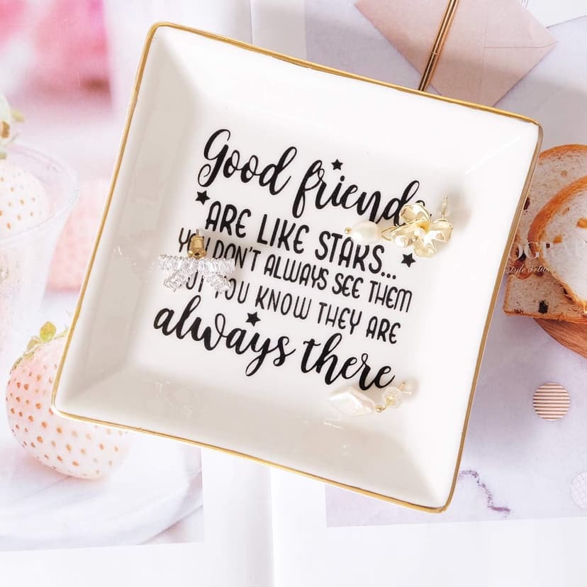 PUDDING CABIN Birthday Gifts for Friends Female Ring Trinket Dish - “Good Friends Are Like Stars You Don't Always See Them But You Know They Are Always There” Friendship Gifts for Women Friends