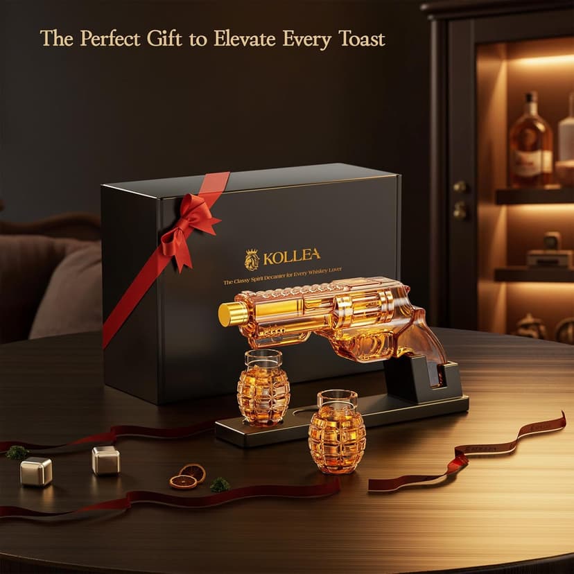 Kollea Whiskey Decanter Set with Grenade-Shaped Shot Glasses, Anniversary Birthday Gifts for Men Who Have Everything, Whiskey Gifts for Father, Husband, Boyfriend & Military Enthusiasts, Christmas