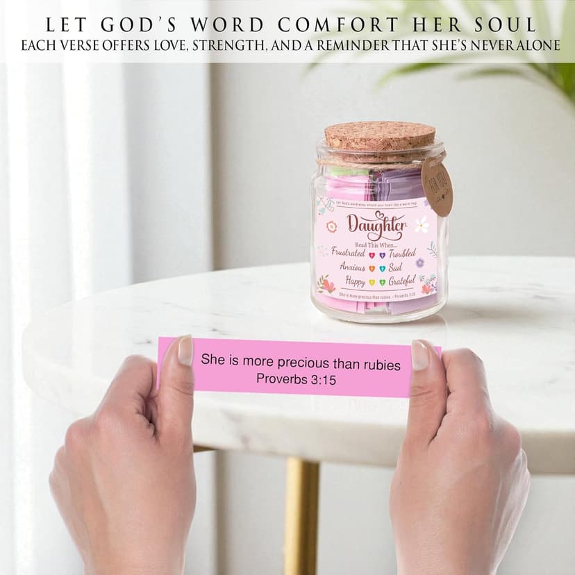 Bible Verse Jar for Daughter – 92 Encouraging Scriptures by Emotion, Christian Gift from Mom or Dad, Inspirational Jar for Teen Girls & Adult Daughter