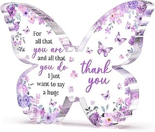 Thank You Gifts for Women, Appreciation Gifts for Teacher Employee Coworker Nurse Friend, 5x3.8x0.5 Inch Purple Butterfly Acrylic Plaque Decor, Graduation Wedding Thank You Grateful Gift Bulk