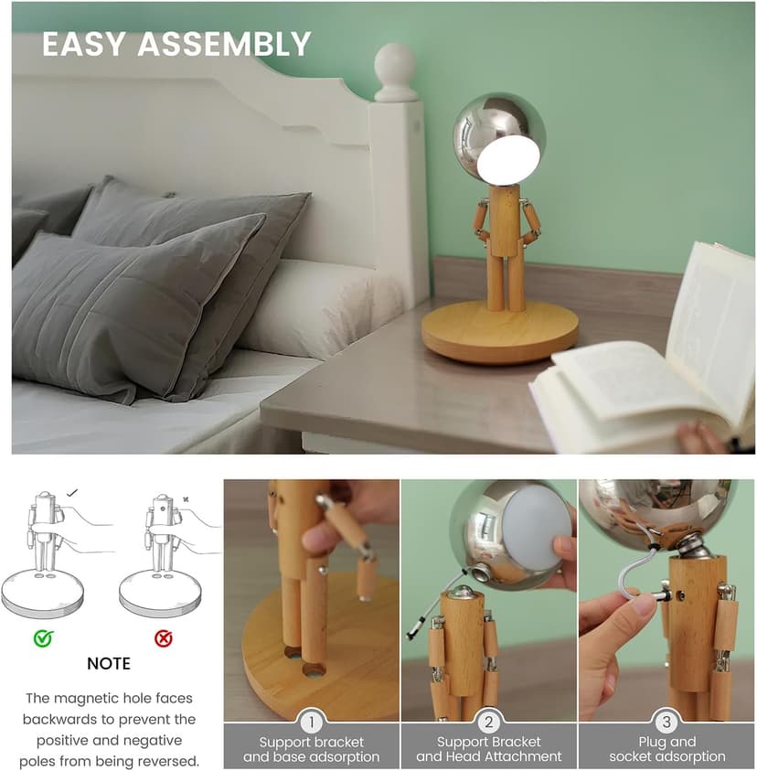 Pause Moon Lamp, Creative Wood LED Desk Lamp, Unique Decorative Lighting for Bedroom, Lamps for Night Stands, Rechargeable Cordless Lamp Office & Gift