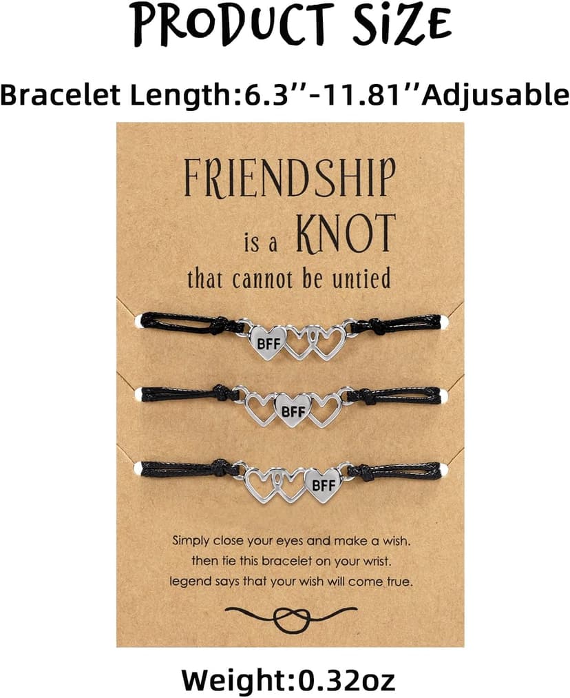 Teniinet Adjustable size and beautiful bracelet,best friend gift for women(Silver Heart for 3)