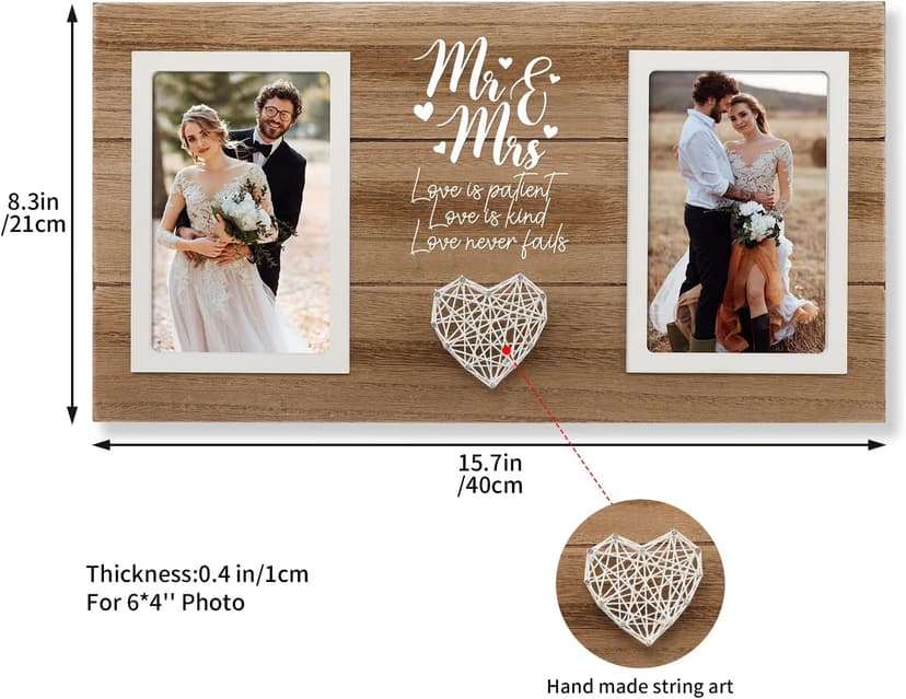 Personalized Wedding Gifts for Couples, Bridal Shower Gift for Bride, Mr & Mrs Photo Frame Holds 2pcs 4x6 Pictures, Unique Wedding Gifts for Newlyweds