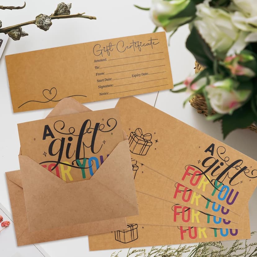 Ceiba Tree Blank Gift Certificates for Business 30Pcs Kraft Certificate Cards with Envelopes for Salon Restaurants Spa Birthday