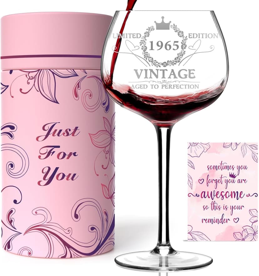 60TH Birthday Gifts for Her, Vintage 1965 Engraved 60th Wine Glass, 60 Year Old Birthday Decorations For Women, Funny 60 Bday Gifts Idea For Women, Friends, Daughter, Sister Mom - Turning 60 Present