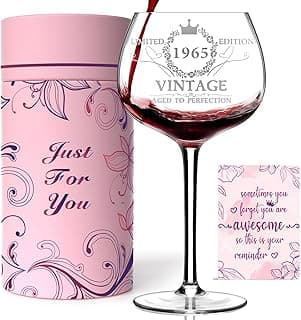 60TH Birthday Gifts for Her, Vintage 1965 Engraved 60th Wine Glass, 60 Year Old Birthday Decorations For Women, Funny 60 Bday Gifts Idea For Women, Friends, Daughter, Sister Mom - Turning 60 Present