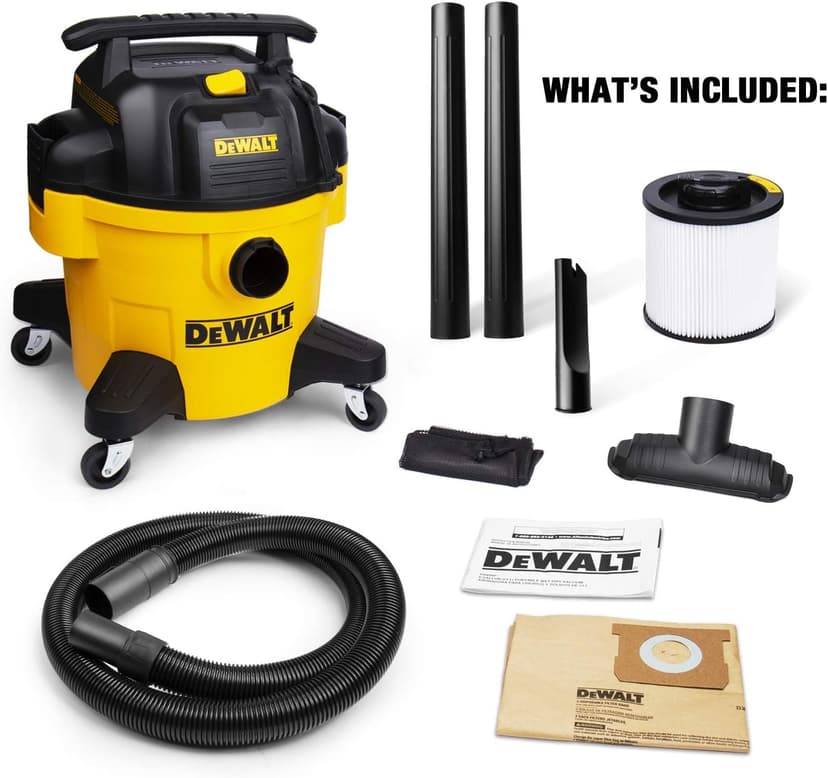 DEWALT DXV06PZ 4 Peak HP Shop Vacuums Wet/Dry, 6 Gallon Poly Wet/Dry Vac, Heavy-Duty Shop Vacuum with Blower Function Yellow+Black