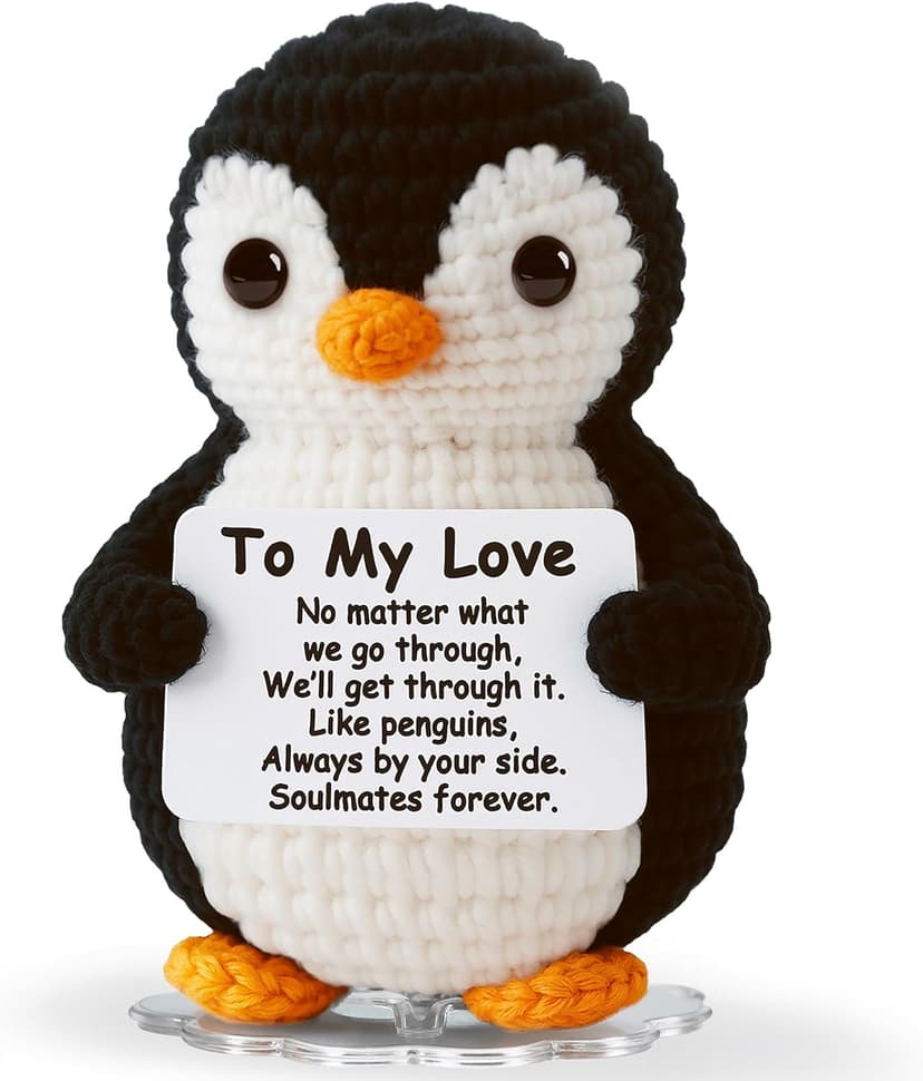 Love Crochet Couples Gifts for Boyfriend Girlfriend, Positive Emotional Support Handmade Penguin Crochet,Birthday Valentine's Day Wedding Anniversary Romantic Men Women, I Love You Gift for Him Her