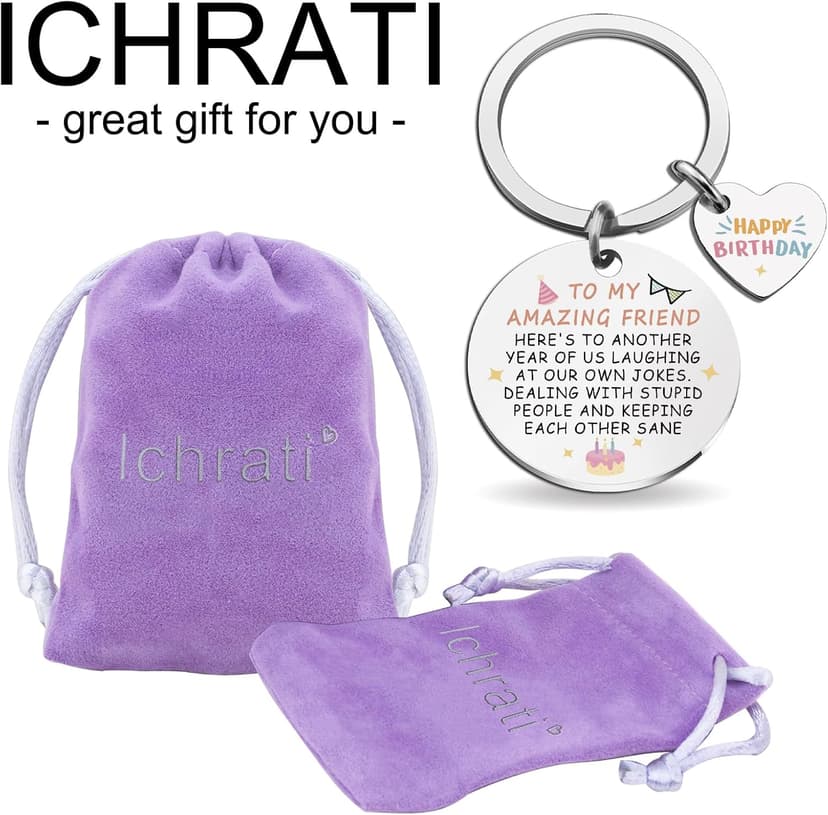 Best Friend Birthday Gifts for Women Girls Happy Birthday Bestie Gift Funny Friendship Gifts for BFF Coworker Classmate To My Amazing Friend Keychain