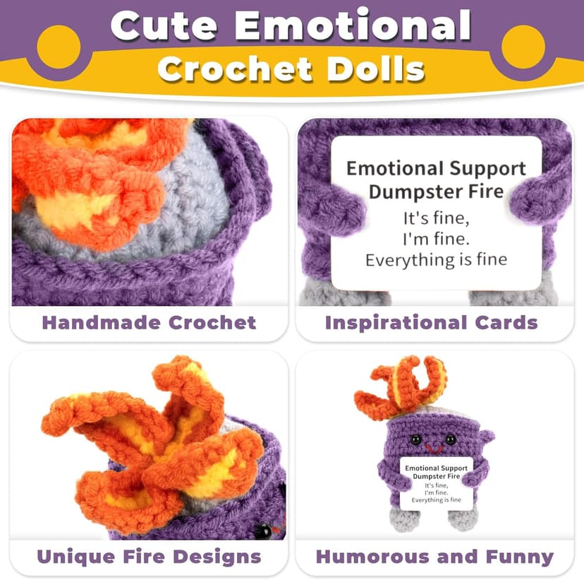 Appreciation Gifts for Her Emotional Dumpster Crochet Fire, Knitting Dumpster Doll, Funny Cheer Up Gag Gifts for Friends Birthday (Purple)