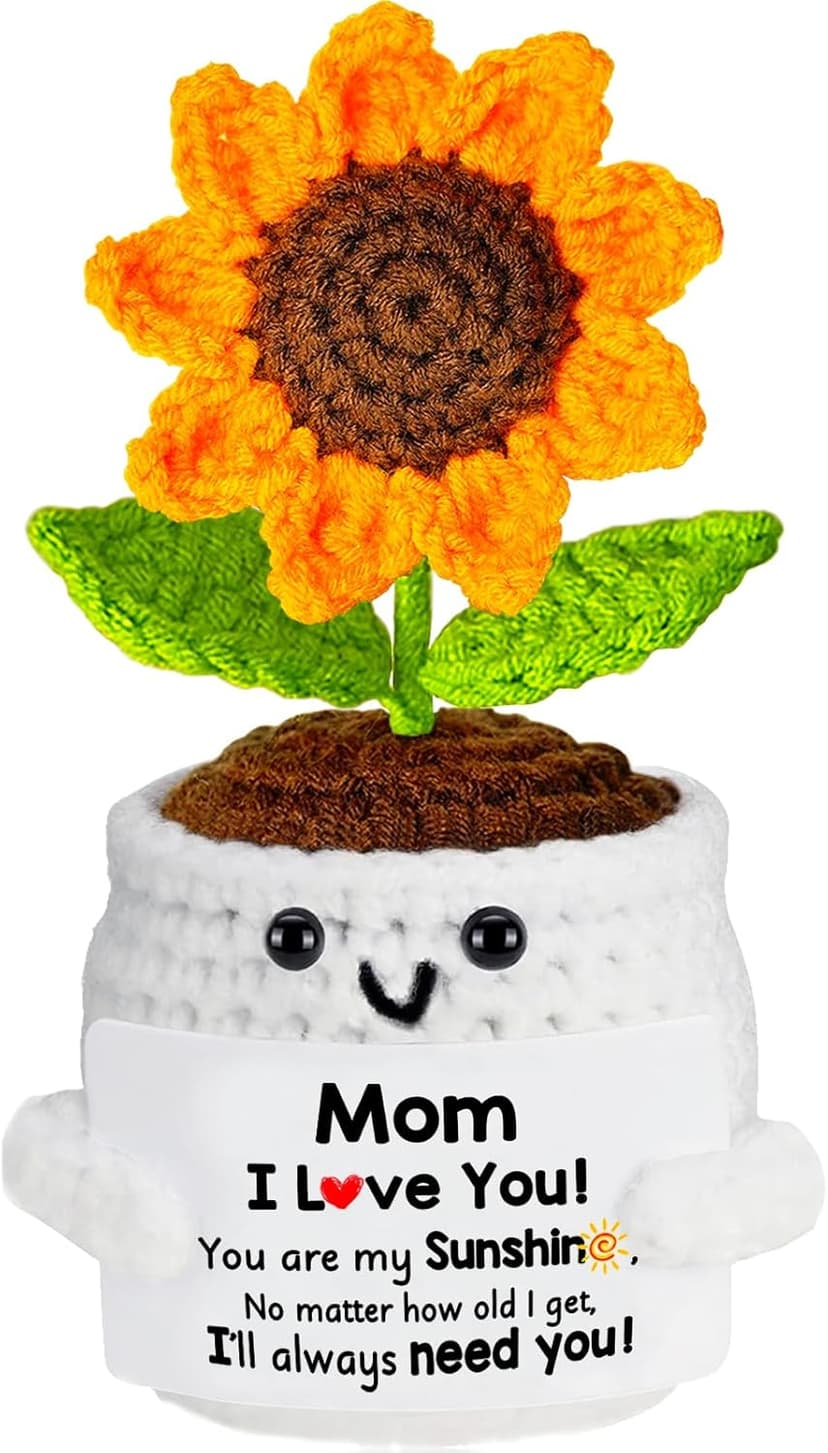 Gifts for Mom, Birthday Gift for Mom, Handmade Crochet Flowers Sunflower for Home Office Desk Decoration, I Love You Gifts for Moms Mama from Daughter Son Kids, Mothers Day, Xmas Present Idea