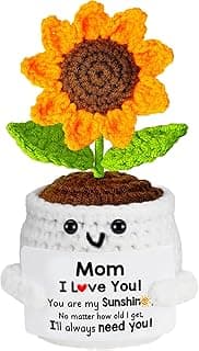 Gifts for Mom, Birthday Gift for Mom, Handmade Crochet Flowers Sunflower for Home Office Desk Decoration, I Love You Gifts for Moms Mama from Daughter Son Kids, Mothers Day, Xmas Present Idea
