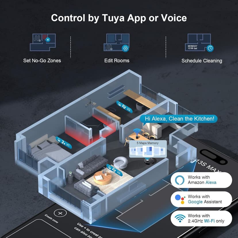 Robot Vacuum and Mop Combo, Robot Vacuum Self-Emptying with 11500Pa Suction, 70-Day Capacity, Fast Home Mapping, LiDAR Navigation, Smart Obstacle Avoidance, Ideal for Pet Hair, Carpet, Hard Floor