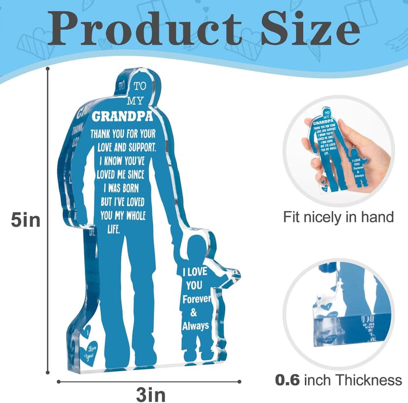 Grandpa Gift from Grandson Christmas Gifts for Granddad, Grandfather Birthday Gifts Idea from Grandson Best Grandpa Ever Gifts to My Grandpa Father's Day Gifts Acrylic Plaque Sign 5.1x3.2in