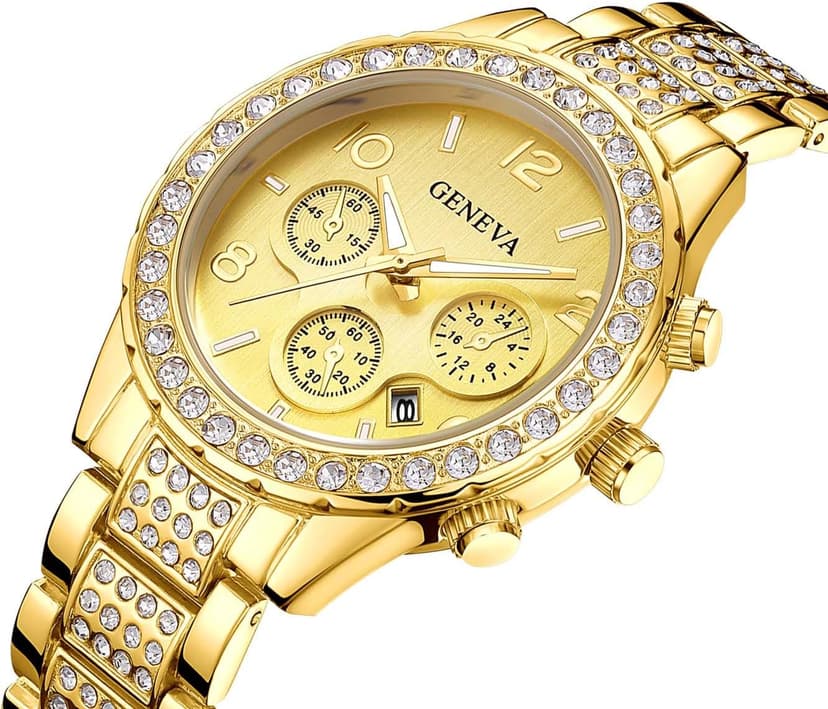 MASTOP Unisex Luxury Crystal Diamond Watches Silver Gold Fashion Quartz Analog Watch Stainless Steel Band Quartz Bracelet Big Face Women's Men's Watches