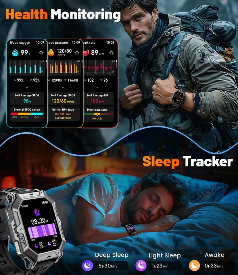 LIGE Military Smart Watches for Men(Answer/Make Calls),100-Day Battery Life,2.13" AMOLED Outdoor Sports Smartwatch with Compass,Heart Rate/Sleep Monitor Fitness Tracker for Android iOS,AI Voice