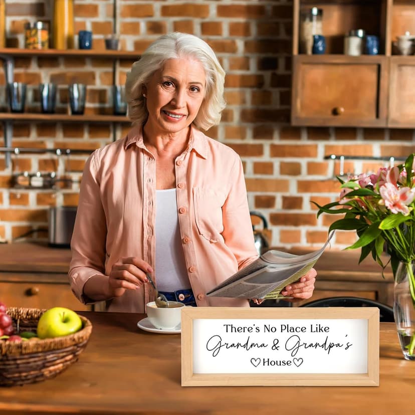 Yousoontic Grandparents Gift from Grandkids There's No Place Like Grandma & Grandpa's House Wooden Sign Farmhouse Home Decor for Father's Day Birthday Xmas Thanksgiving Gift(Light Brown,11.8 Inch)