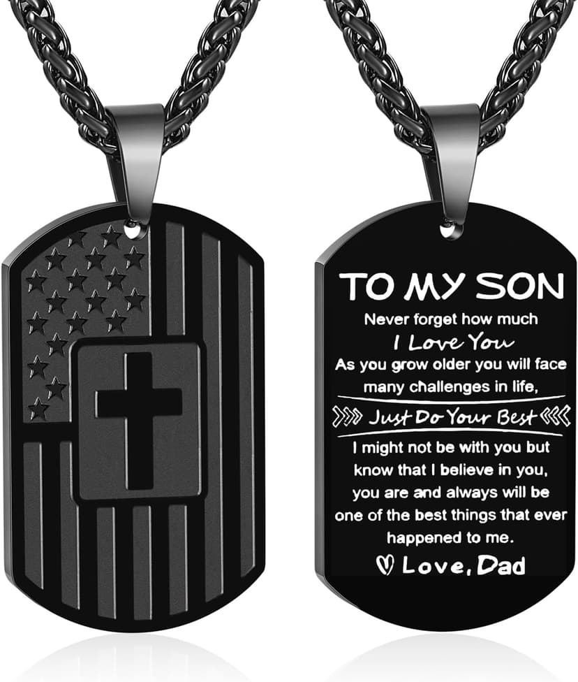 Zocomi To My Son Dad Brother Husband Grandson Grandpa Boyfriend Man Dog Tag Cross Necklace Christian American Flag Birthday Graduation Gifts Jewelry for Men Boys