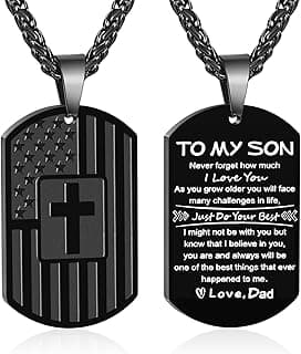 Zocomi To My Son Dad Brother Husband Grandson Grandpa Boyfriend Man Dog Tag Cross Necklace Christian American Flag Birthday Graduation Gifts Jewelry for Men Boys