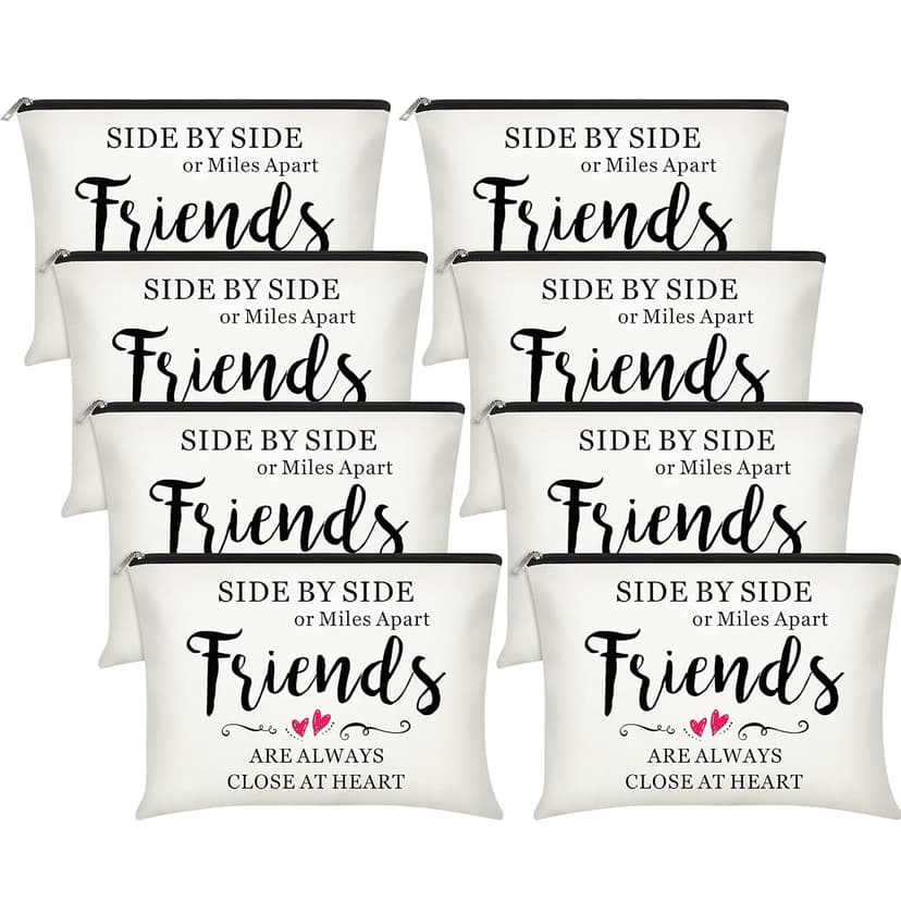 Xuniea 8 Pieces Friendship Gift Friend Makeup Bags Friendship Cosmetic Bags Portable Cosmetic Pouch Toiletry for Women Valentine Gift Makeup Travel Retirement Birthday Anniversary(Warm Pattern)