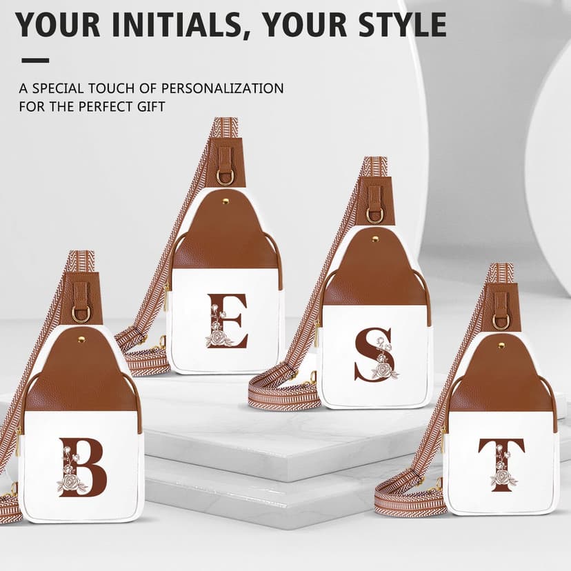 Personalized Crossbody Bag for Women Leather Sling Bags with Initial Letter Chest Bag for Travel, Gift for Mom Wife