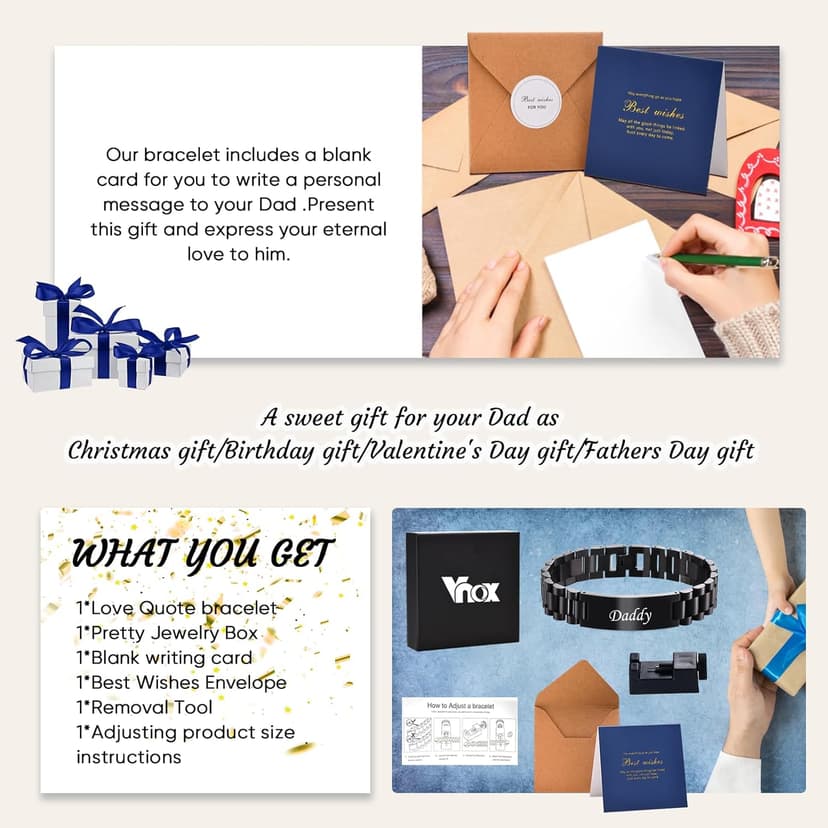 VNOX Masculine Watch Band Stainless Steel Link Bracelet Personalized Jewelry Gift for Men DAD Father Husband Boyfriend