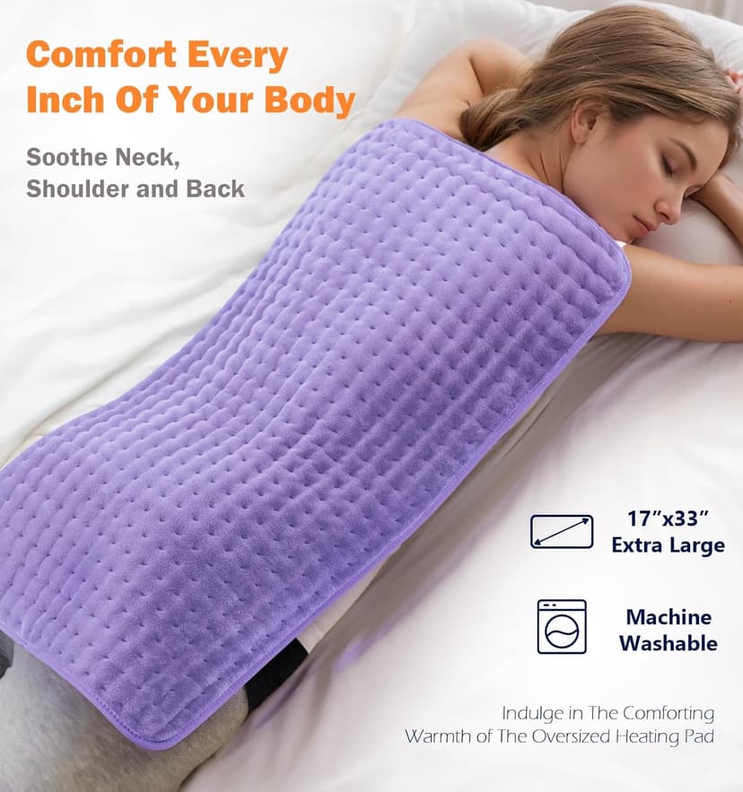 17"x33" Heating Pad for Back Pain Relief, Electric Heating Pads for Neck/Shoulder/Muscle Pain, Auto Off, 6 Heat Settings - Mothers Day Christmas Gifts for Women Mom Sister Wife Grandma
