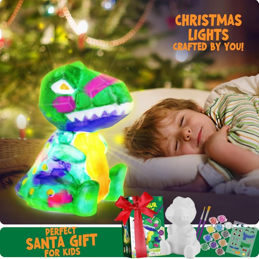 Paint Your Own Dinosaur Lamp Kit, Art Supplies Kids Paint Set, Arts and Crafts for Kids Ages 8-12, Dinosaur Toys Girls Boys Halloween Birthday Christmas Gifts Ages 3 4 5 6 7 8 9 10 11 12+