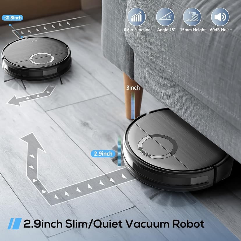 Robot Vacuum and Mop Combo, 2 in 1 Mopping Robotic Vacuum Cleaner with Schedule, Wi-Fi/App/Remote, Strong Suction, Self-Charging, Slim, Ideal for Hard Floor, Pet Hair, Low-Pile Carpet
