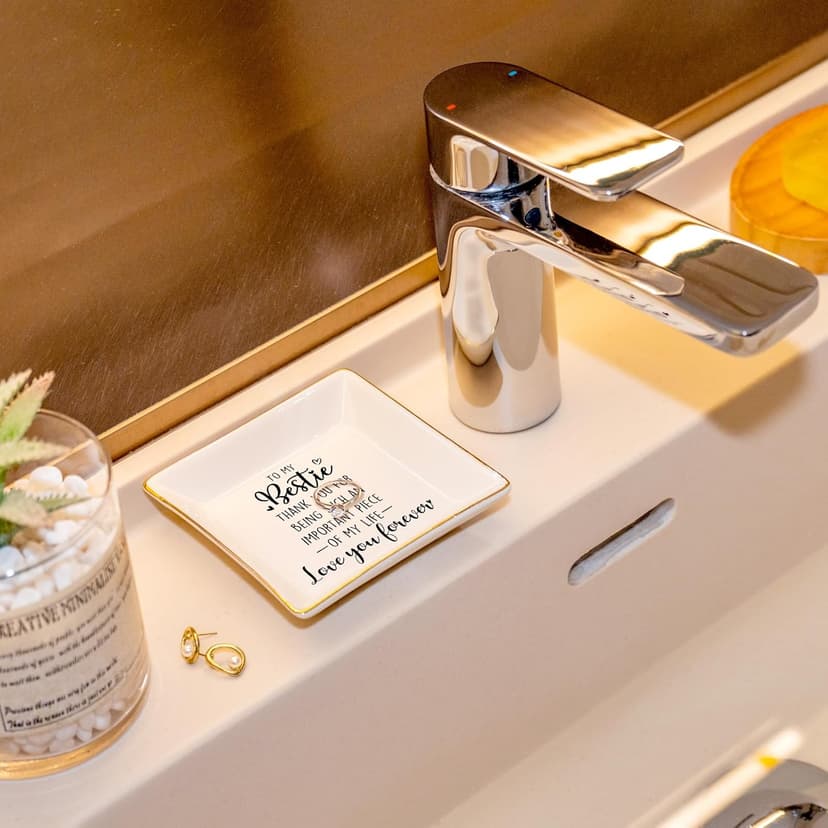 PUDDING CABIN Bestie Gifts for Women Thank you for being such an important piece of my life Ceramic Jewelry Dish for Rings Earrings, Friend Birthday Gifts for Women Female Bff Soul Sister Work Bestie