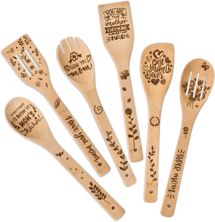 Mothers Day Mom Gifts for Mom Grandma Wife from Husband Daughter Son -Wooden Cooking Spoons Set - Mother's, Christmas,Birthday, Anniversary Kitchen Cooking Presents Ideas for Women Her