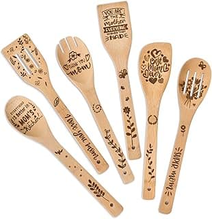 Mothers Day Mom Gifts for Mom Grandma Wife from Husband Daughter Son -Wooden Cooking Spoons Set - Mother's, Christmas,Birthday, Anniversary Kitchen Cooking Presents Ideas for Women Her