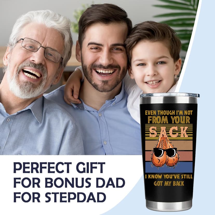 Bonus Dad Gifts - Funny Step Dad Gifts From Daughter, Son, Kids for Christmas Father's Day, Birthday - Best Bonus Dads Travel Coffee Mug 20 oz Tumbler