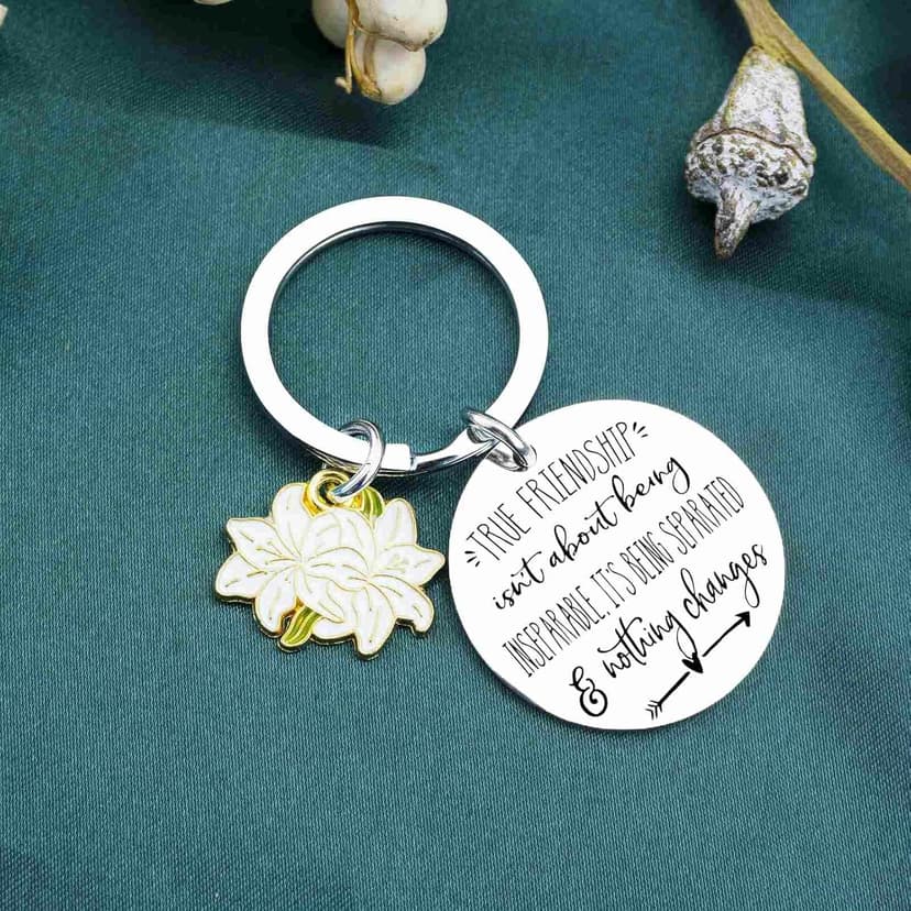 Best Friend Keychain Gifts For Women Sister Long Distance Friendship Gift Bestie Best Friend Birthday Gifts For Women Moving Away Gift For Teen Girls Anniversary Accessories Lily Flower
