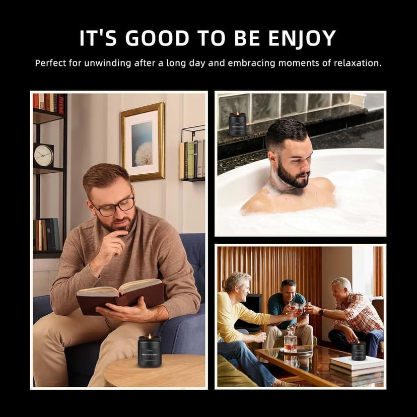 Auelife Scented Candles Set | Men Candle Set, Scented Candles for Home, Gifts for Men Aromatherapy Gift Set - 4 Pack Manly Gifts for Dad Fathers Day, Soy Candle of Leather/Smoke & Vanilla/Oak/Lavender