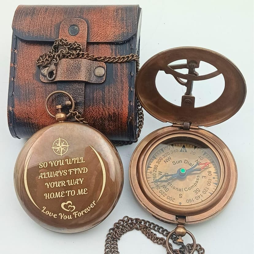 So You Can Always Find Your Way Back to Me - Personalized Sundial Compass - Luxury Gift - Anniversary Sundial Compass - Brass Compass Personalised Gifts for Men with Engraved Message, 3 inch