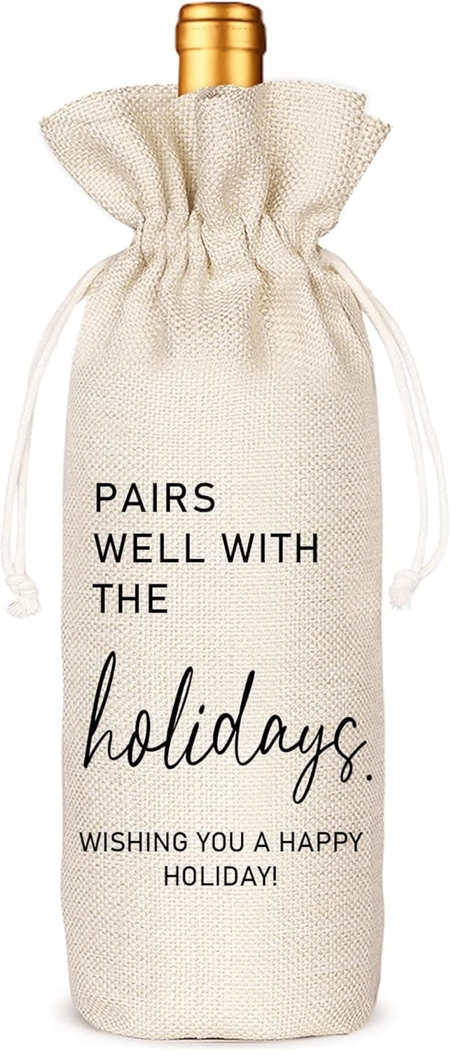 Socive Holiday Party Hostess Gift Wine Bag for Him Her, Holiday Gift, Christmas Gifts Ideas-Reusable Drawstring Wine Bag
