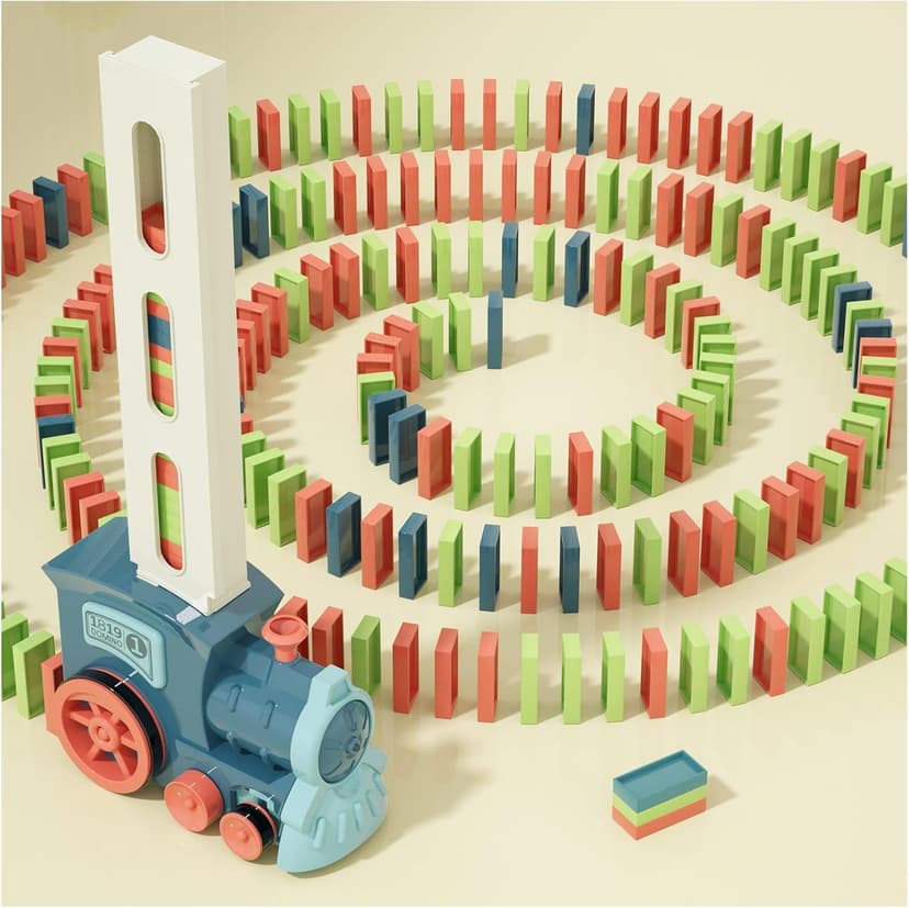 Domino Train Toys Kids Games - Automatic Stacking Creative Game 3+ Year Old - Stem Montessori Toy for Boys 4-6 - Summer Autistic Christmas Birthday Gifts 5 6 Toddler Ages 4-8