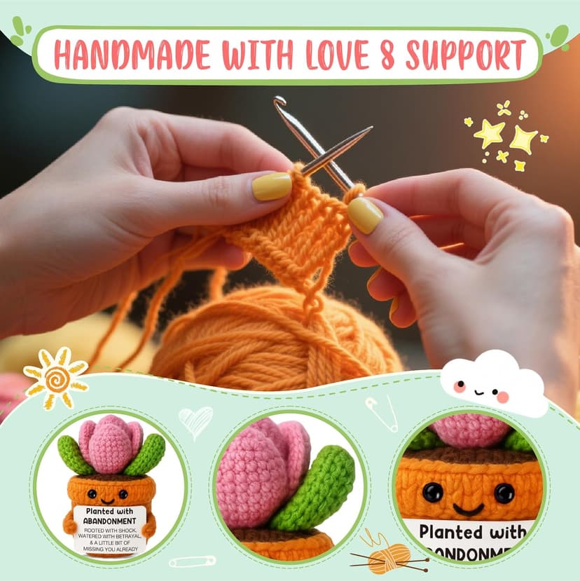 Funny Coworker Leaving Gift – Crochet Succulent Plush with Humor Message – Farewell Gift for Women Who are Quitting, Burned Out, or Betrayed, Supportive Decor for Divorce, Heartbreak,Goodbye, Breakup