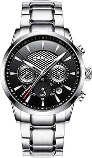 CRRJU Men's Business Casual Chronograph Quartz Waterproof Wristwatch Black Leather Strap