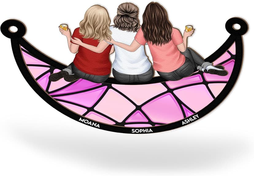 Macorner Personalized Window Hanging Suncatcher Ornament Friendship Gifts for Women, Birthday Gifts for Women Friendship, Best Friend Birthday Gifts, Bestie Gifts for Women Friend Sitting On The Moon