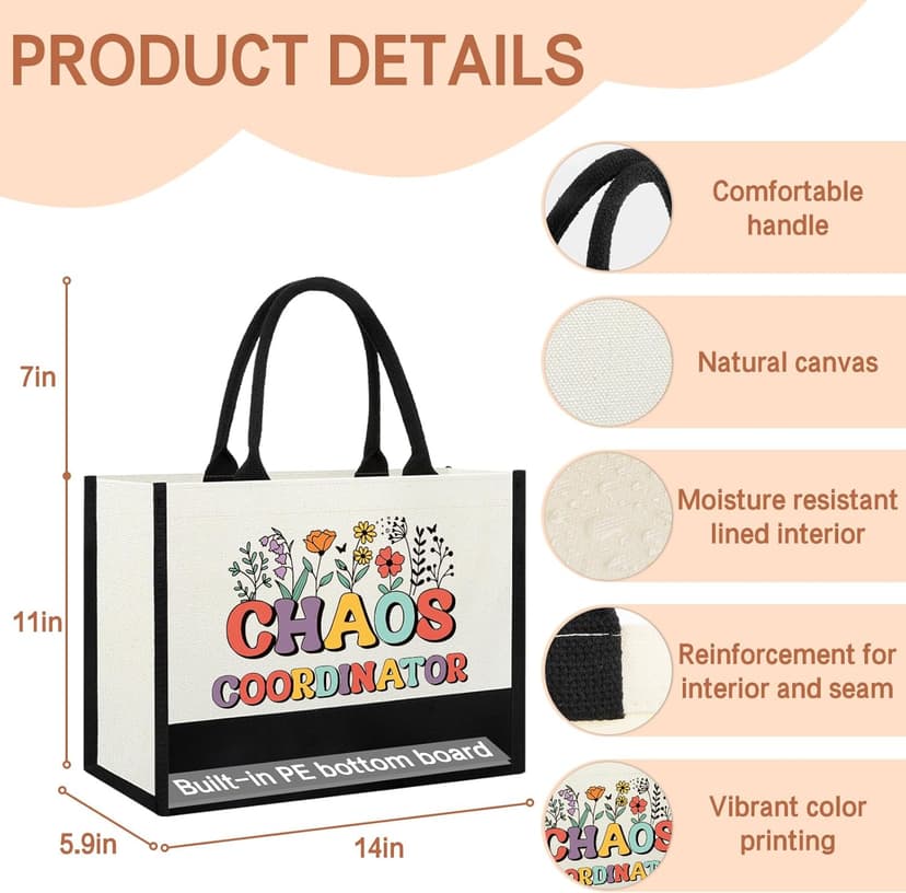 Chaos Coordinator Tote Bag Gifts for Women, Thank you Appreciation Gifts for Coworkers Boss Lady Manager Supervisor Wedding Planner Secretary Administrator Idea for Birthday Christmas