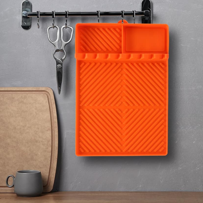 Silicone Griddle Tools Mat for Blackstone Weber Traeger Pit Boss - Side Shelf Spatula Mat with Drip Pad - Flat Top Grill Smoker Accessories for BBQ, Kitchen, Cooking, Countertop(Orange)